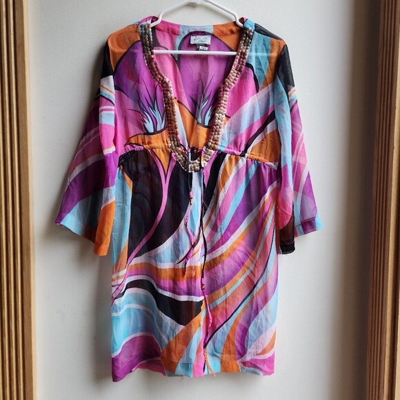 Bali Club Abstract Colorful Semi Sheer Tunic Size Large - Picture 6 of 14